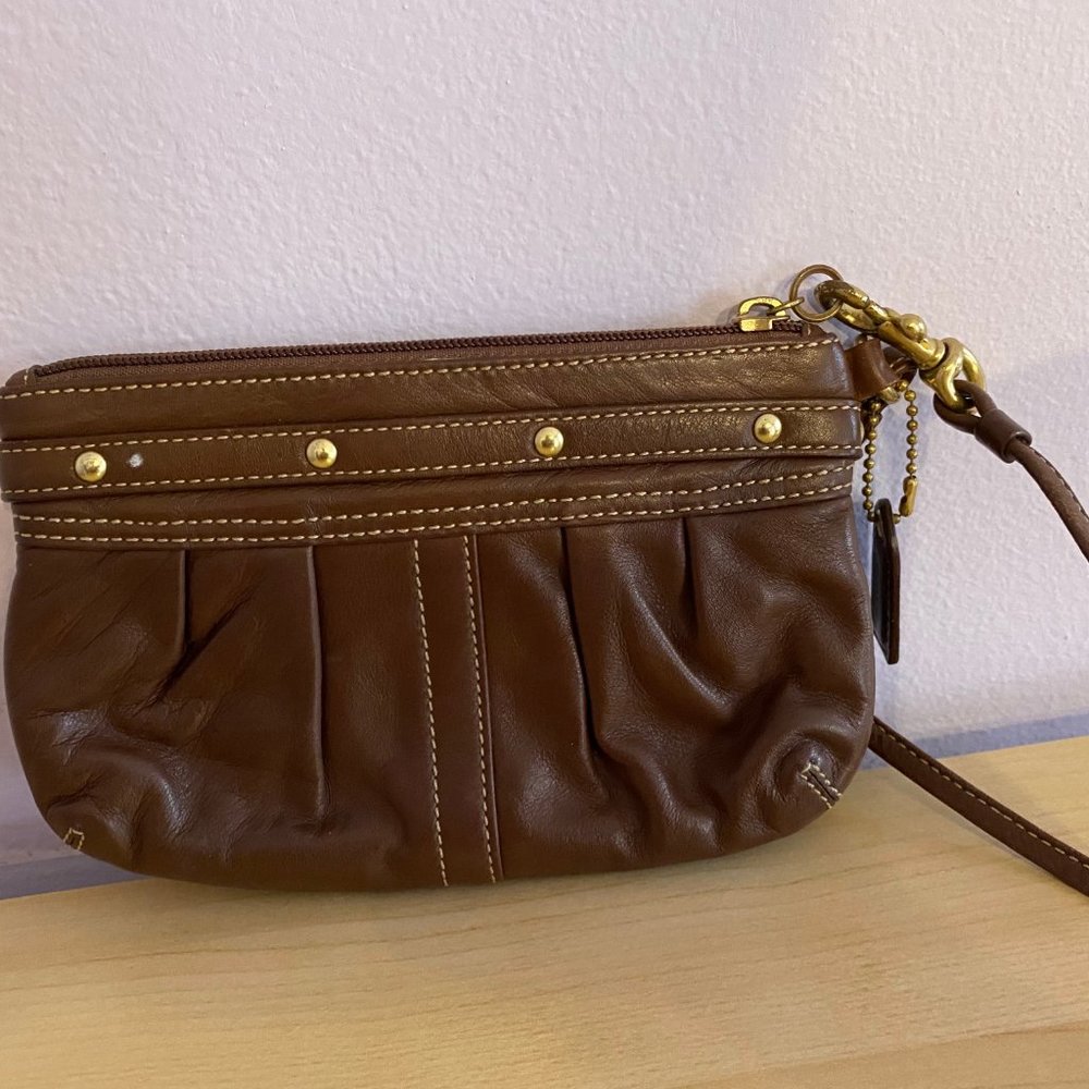 Coach Brown Leather Wristlet - Picture 4 of 5